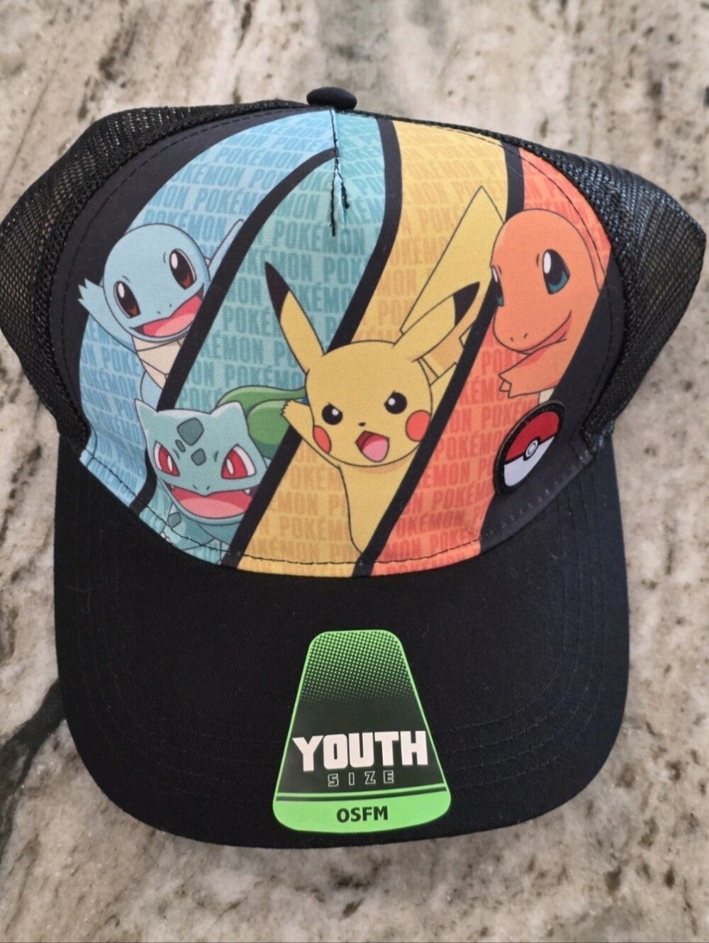 Bioworld Pokemon Pikachu Charmander Squirtle Bulbasaur Youth Trucker Hat OSFM